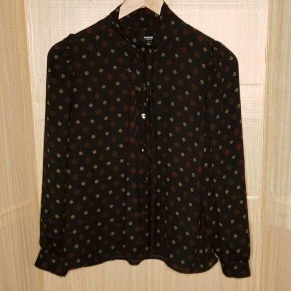 Premise Womens Black Geometric Blouse With Neck Tie Medium - Picture 1 of 8